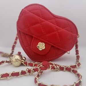 Kids - Mini PU Quilsted Heart Purse with Chain Crossbody Strap